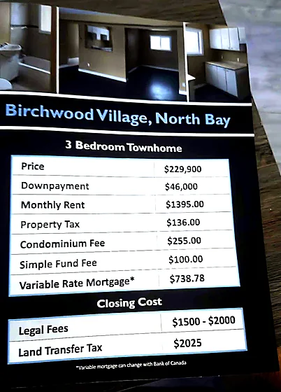 Birchwood Village, North Bay: three-bedroom townhome sales sheet (undated)