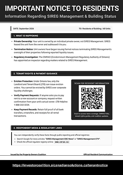 The coalition's "Important Notice to Residents" (September 2026)